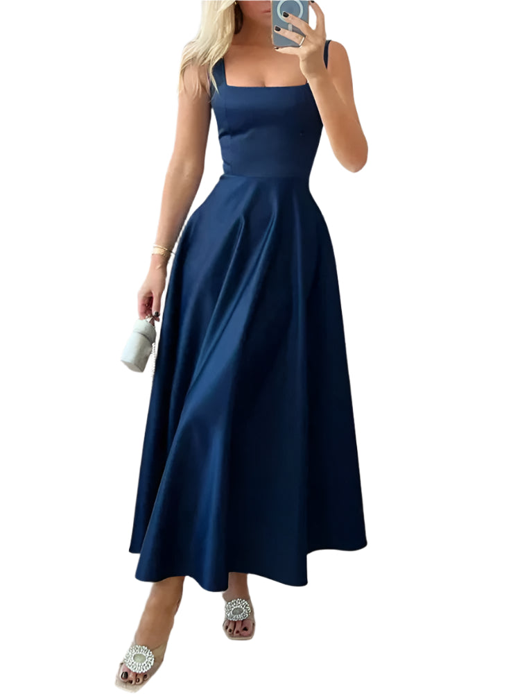 Lumea – Robe Midi Chic Femme – Élégante en Satin Noir 3