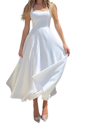 Lumea – Robe Midi Chic Femme – Élégante en Satin Noir 4