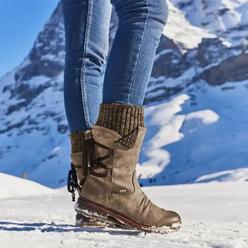 Mid-Calf Strass-Embellished Boots for Women – Stylish & Warm