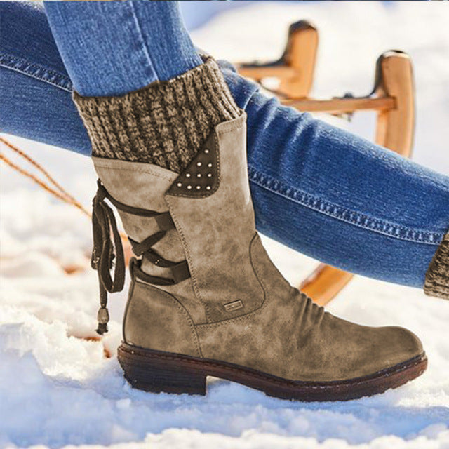 Mid-Calf Strass-Embellished Boots for Women – Stylish & Warm