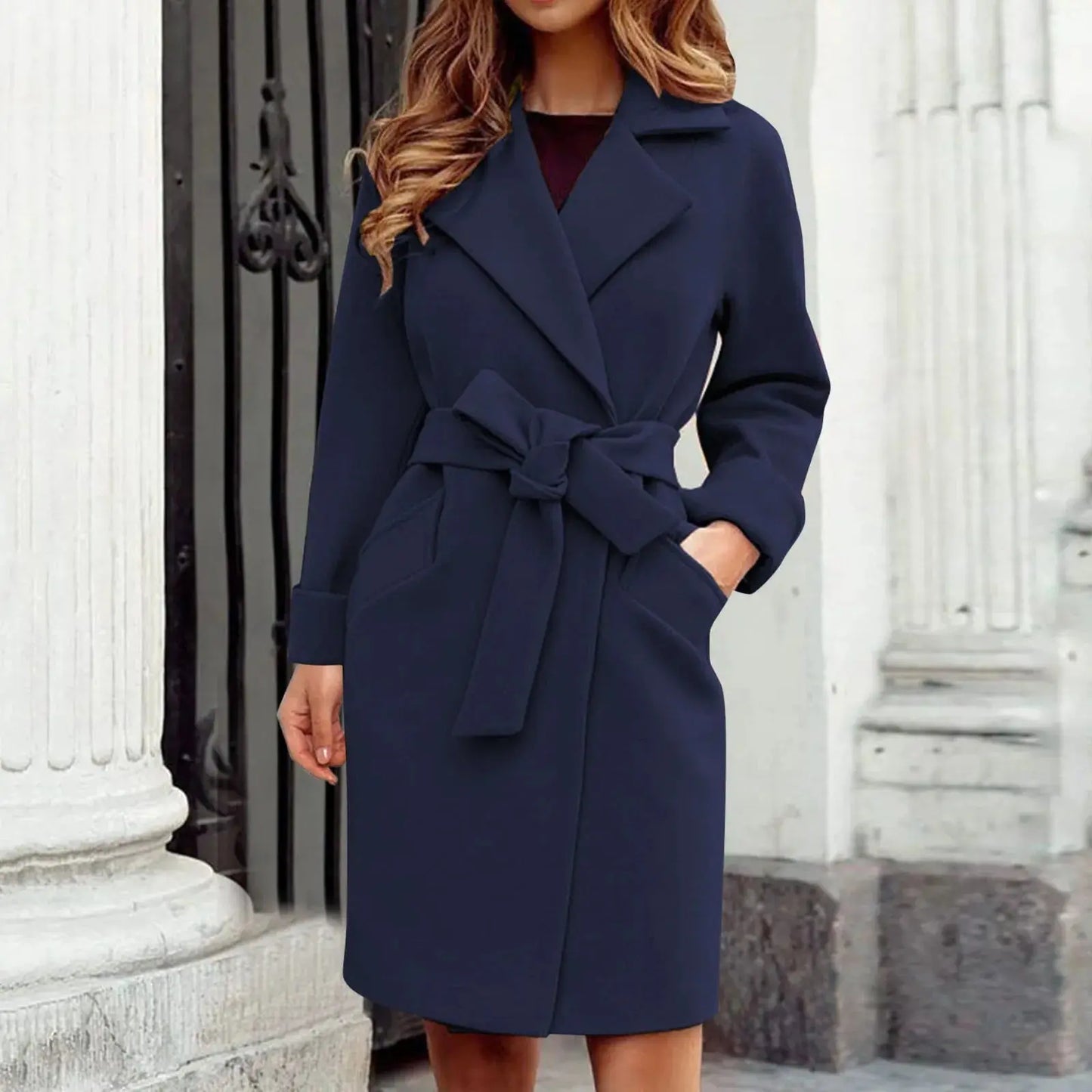 Mid-Length Black Trench Coat for Women β Stylish & Cozy Winter Essential 7