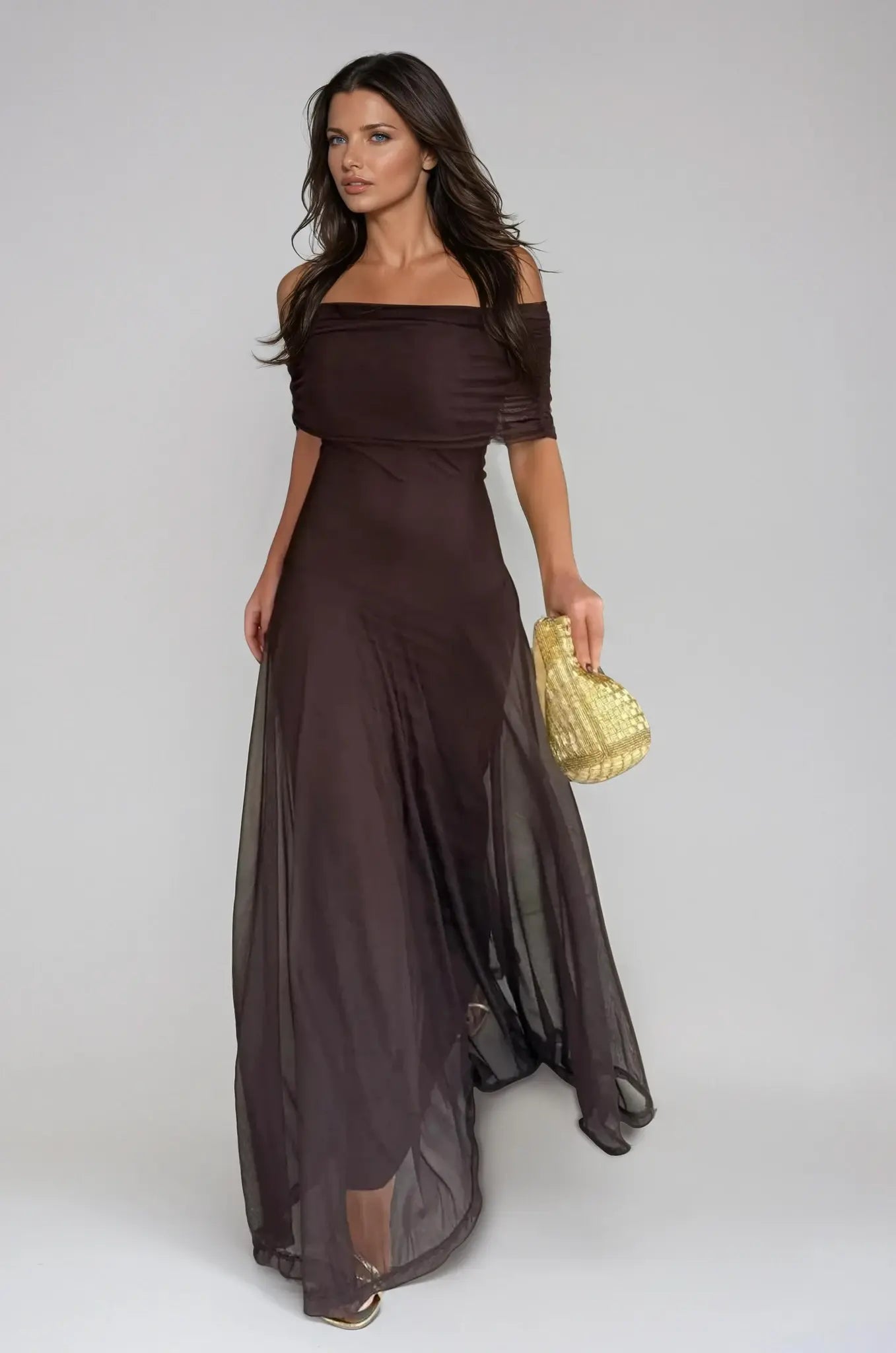 Off-Shoulder Black Maxi Dress for Women – Elegant & Flowing Design 1