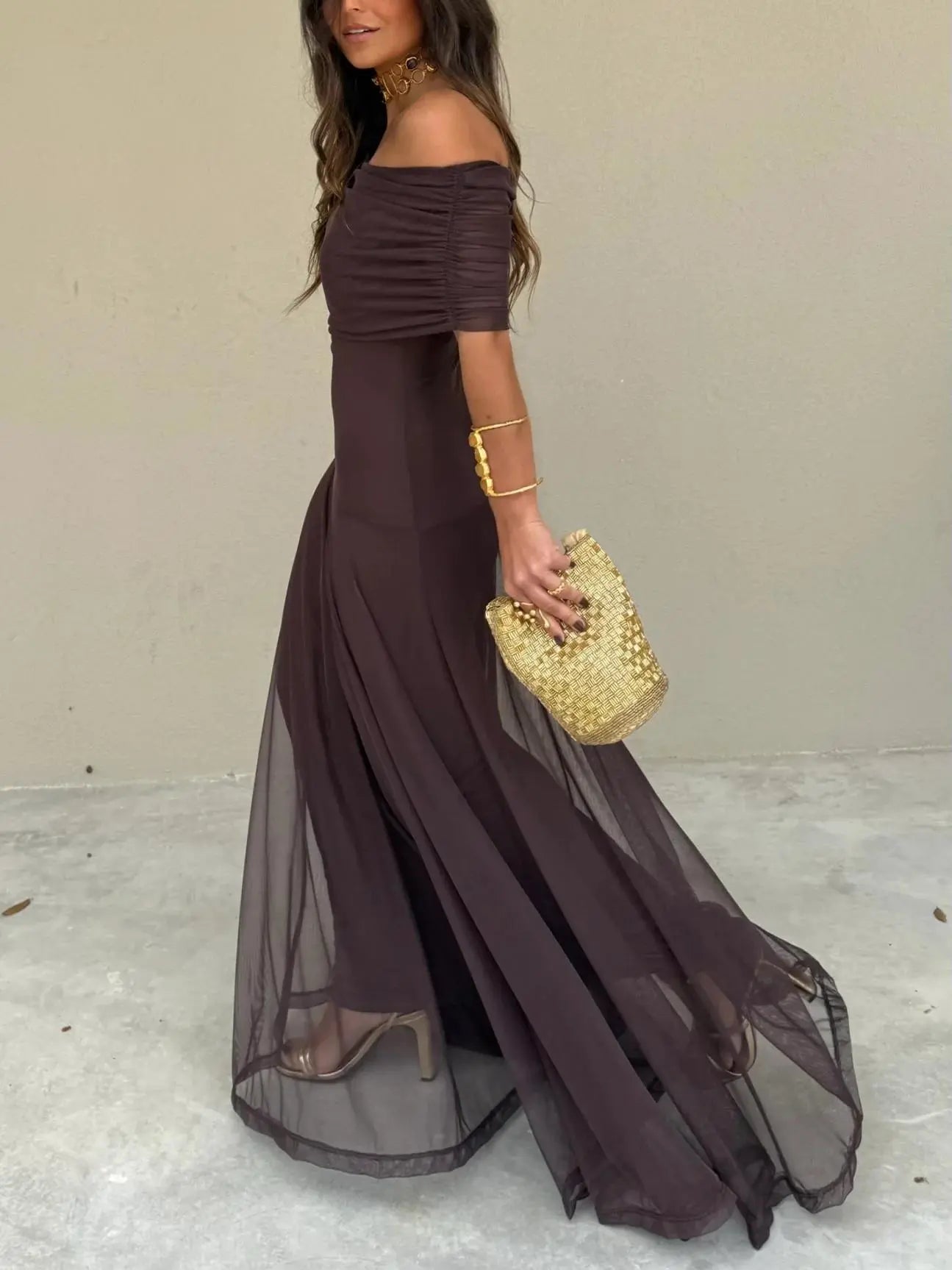 Off-Shoulder Black Maxi Dress for Women – Elegant & Flowing Design 3