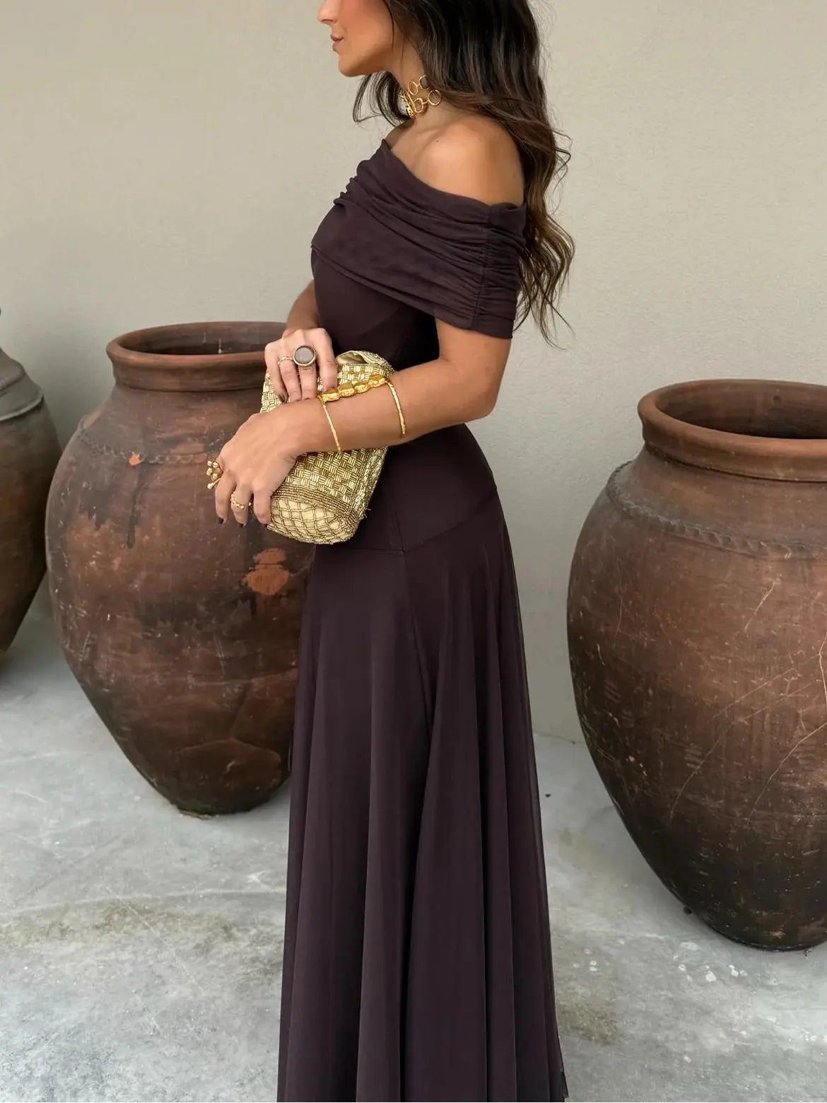 Off-Shoulder Black Maxi Dress for Women – Elegant & Flowing Design 4