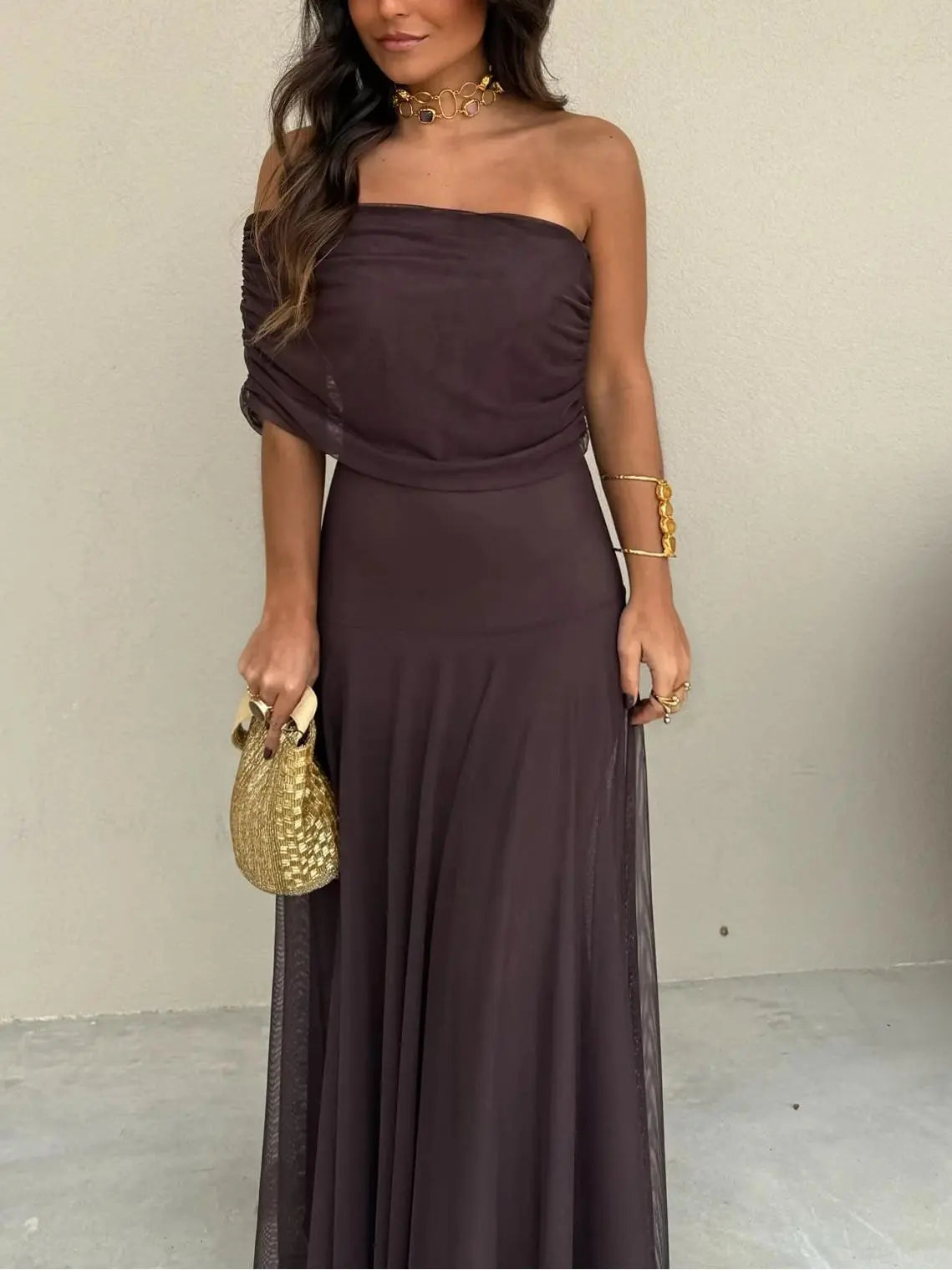 Off-Shoulder Black Maxi Dress for Women – Elegant & Flowing Design 5