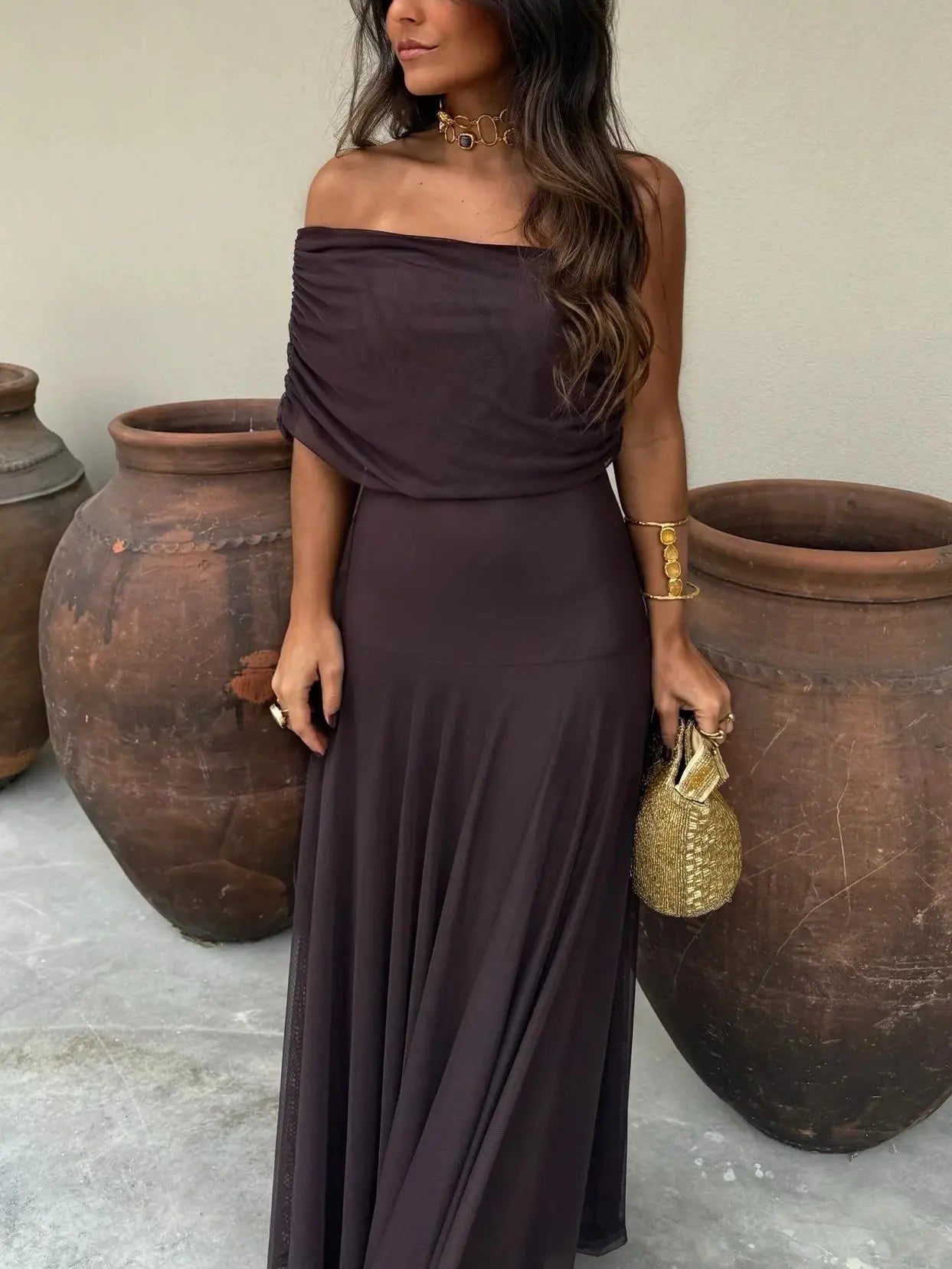 Off-Shoulder Black Maxi Dress for Women – Elegant & Flowing Design 8