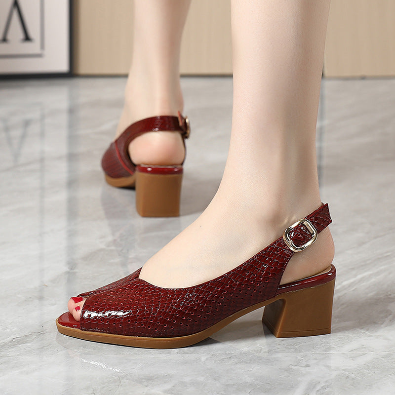 Perforated Peep Toe Block Heel Pumps for Women – Stylish & Comfortable