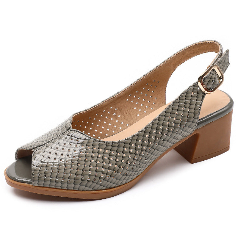 Perforated Peep Toe Block Heel Pumps for Women – Stylish & Comfortable