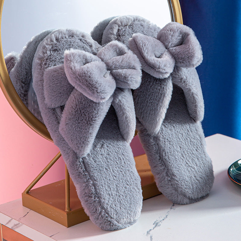 Plush Slippers with Bow for Women – Cozy & Stylish Comfort