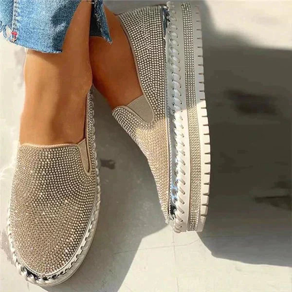Rhinestone Slip-On Sneakers for Women – Stylish & Comfortable Platform Design