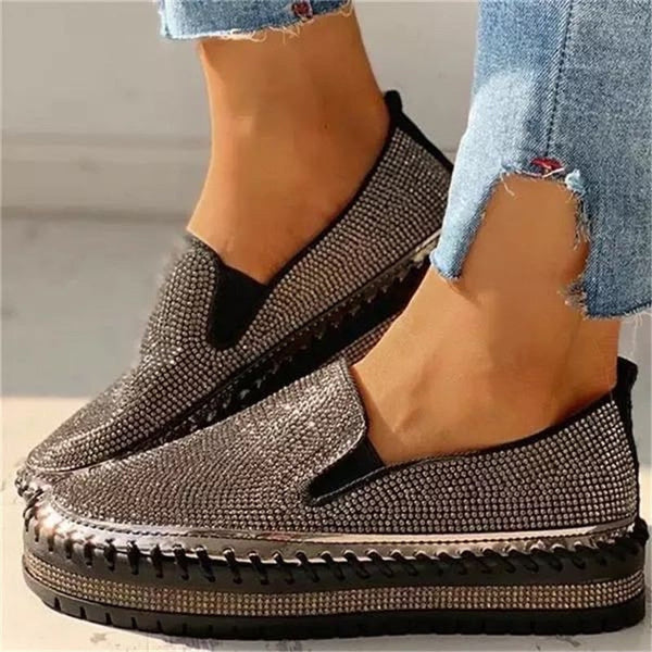 Rhinestone Slip-On Sneakers for Women – Stylish & Comfortable Platform Design