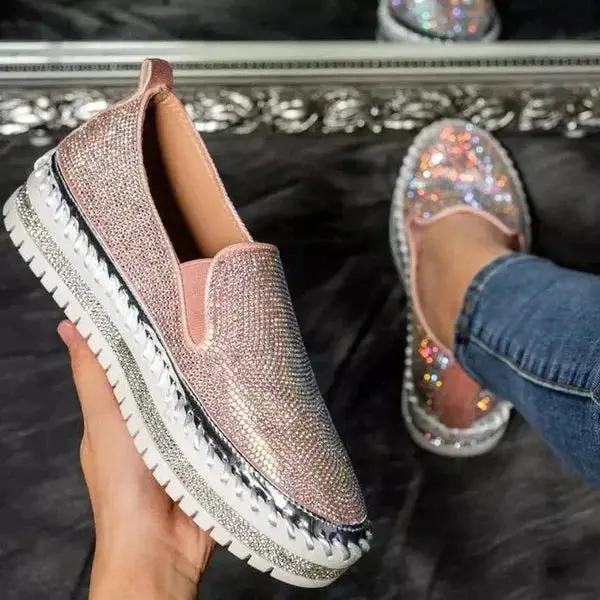Rhinestone Slip-On Loafers for Women – Stylish & Comfortable