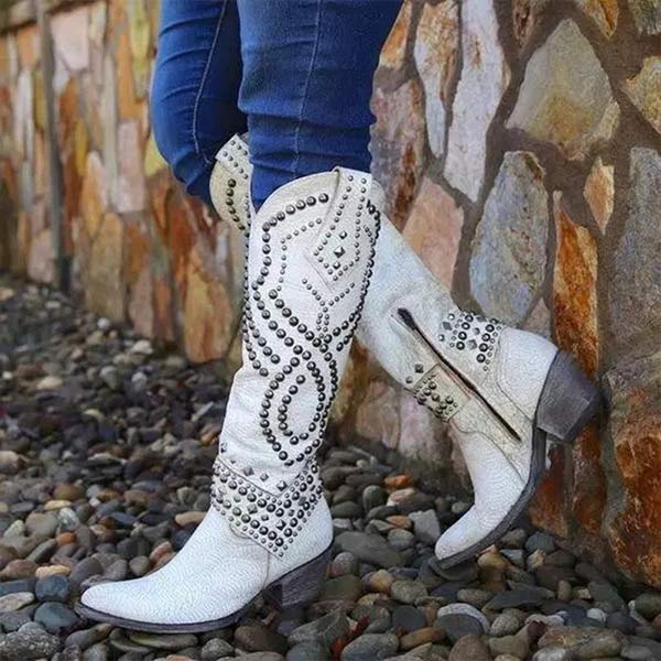 Rivet Long Heel Boots for Women – Bold & Chic Style