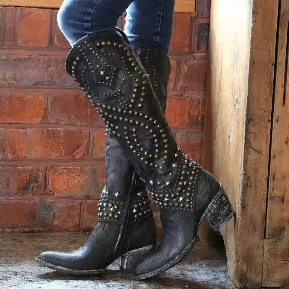 Rivet Long Heel Boots for Women – Bold & Chic Style