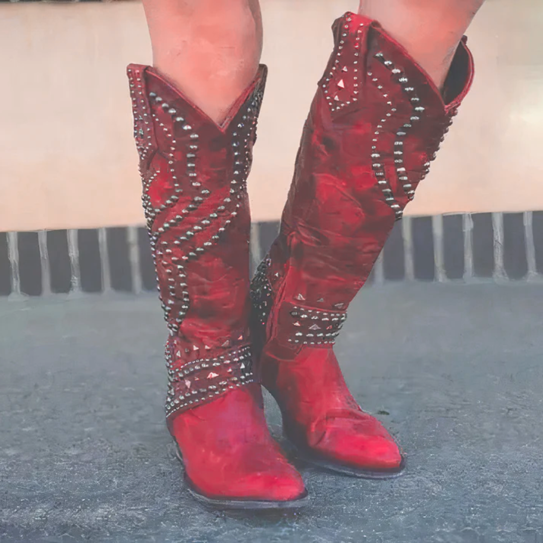 Rivet Long Heel Boots for Women – Bold & Chic Style