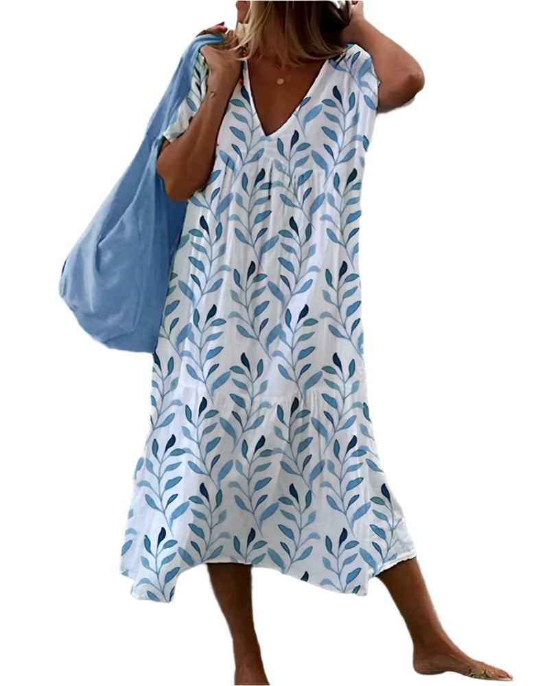 Robe Longue Femme – Élégante avec Imprimé Feuilles 0