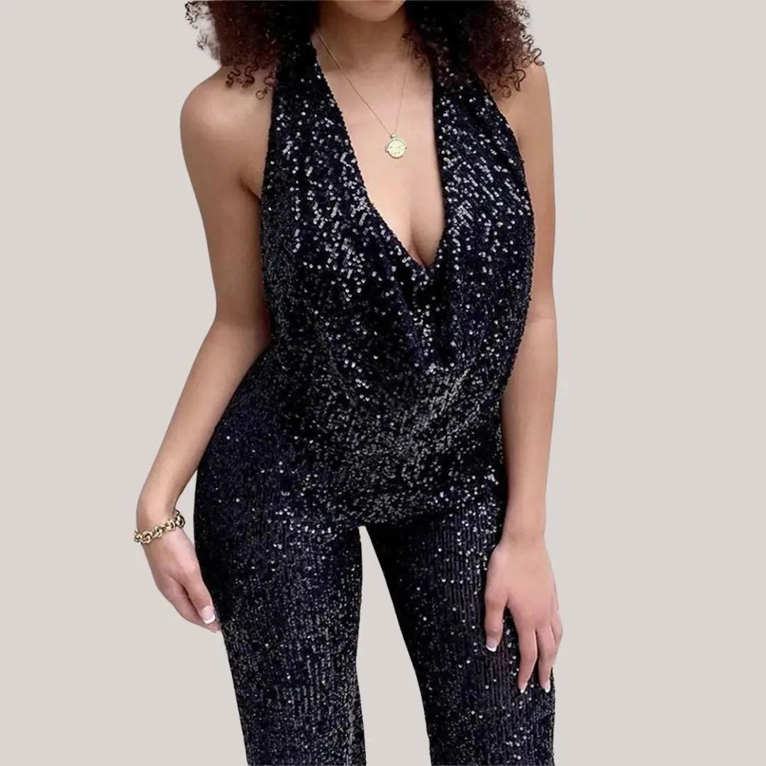 Sequin Halter Jumpsuit for Women – Dazzling & Elegant-Caliboot