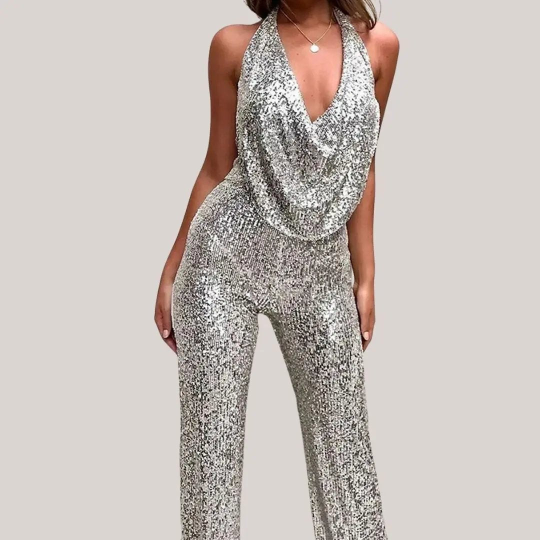 Sequin Halter Jumpsuit for Women – Dazzling & Elegant-Caliboot