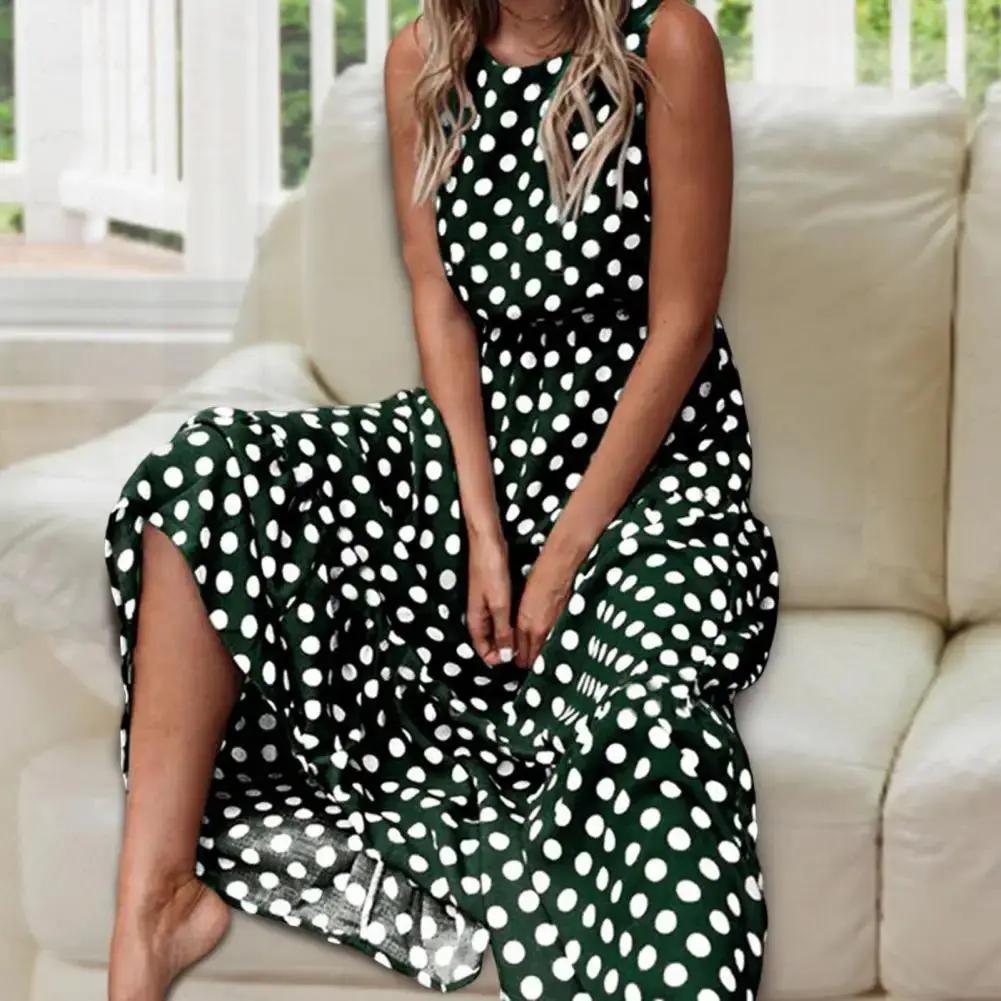 Sleeveless Polka Dot Maxi Dress for Women – Effortlessly Chic & Comfortable-Caliboot