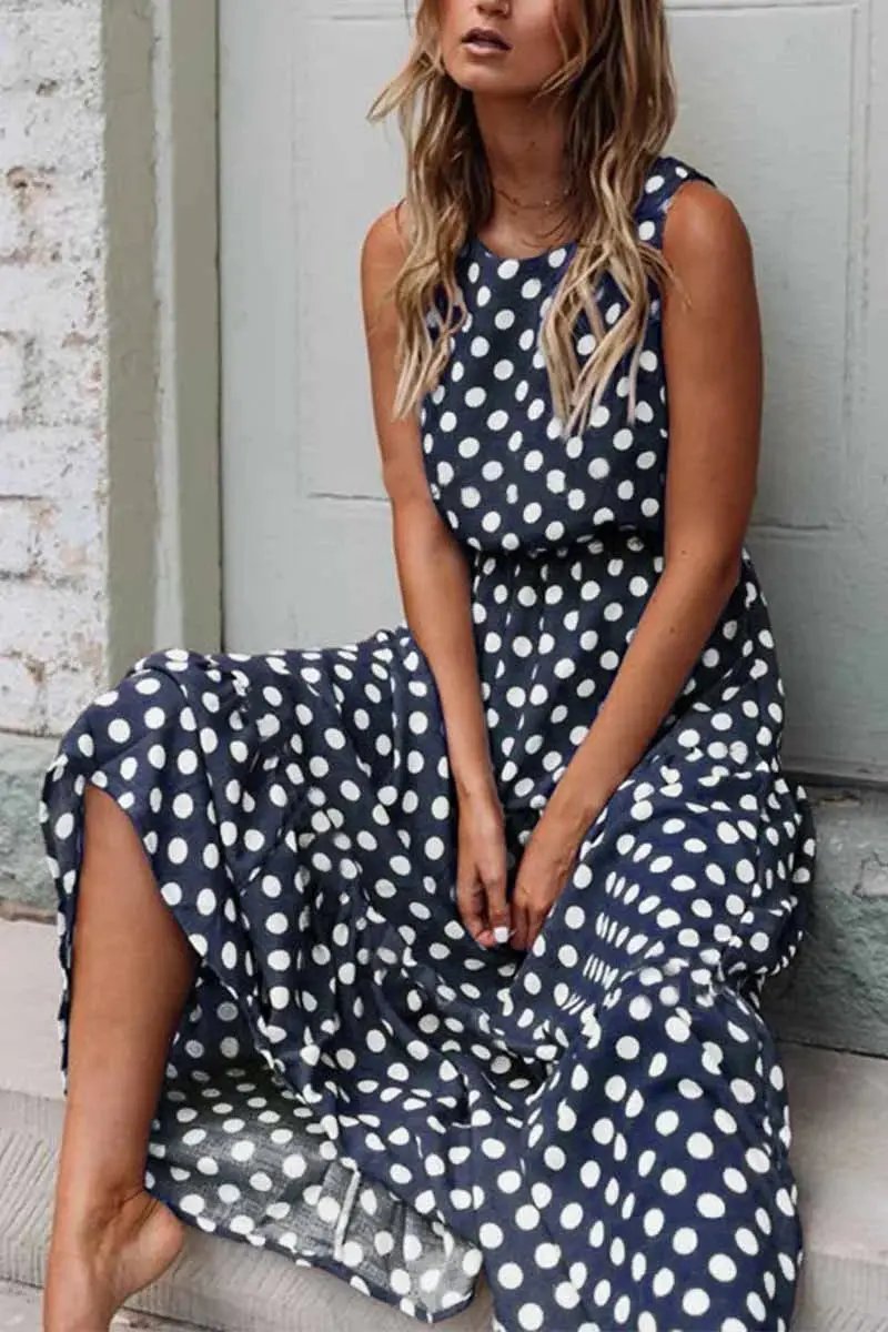 Sleeveless Polka Dot Maxi Dress for Women – Effortlessly Chic & Comfortable-Caliboot
