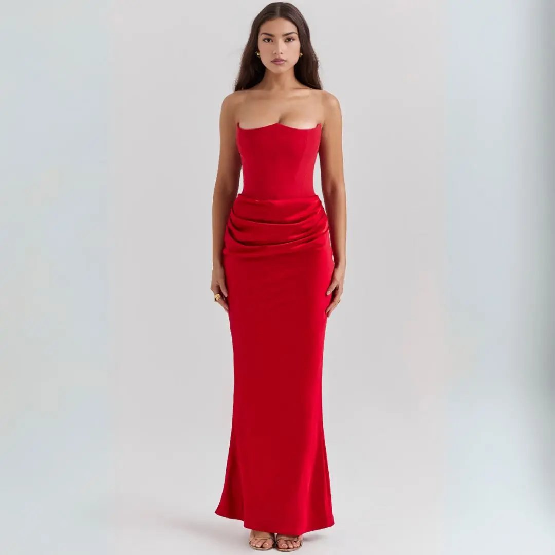 Strapless Corset Maxi Dress for Women – Elegant & Flowing-Caliboot