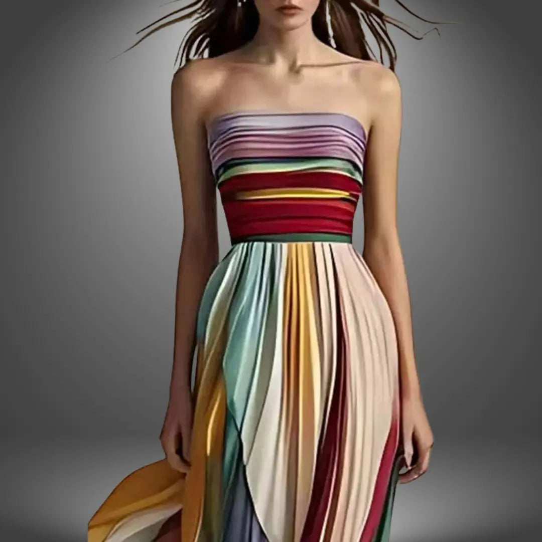 Strapless Pleated Maxi Dress for Women – Bold & Elegant Design 1