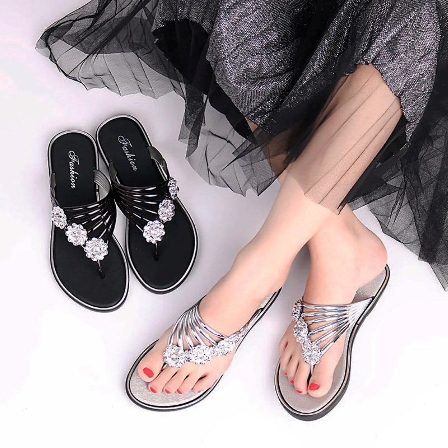 Strappy Sandals for Women – Chic Floral Embellishments