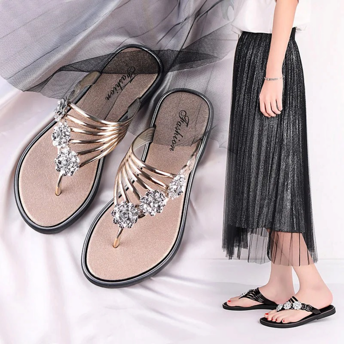 Strappy Sandals for Women – Chic Floral Embellishments