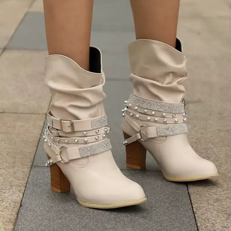 Strass-Embellished Black Ankle Boots for Women – Chic & Comfortable
