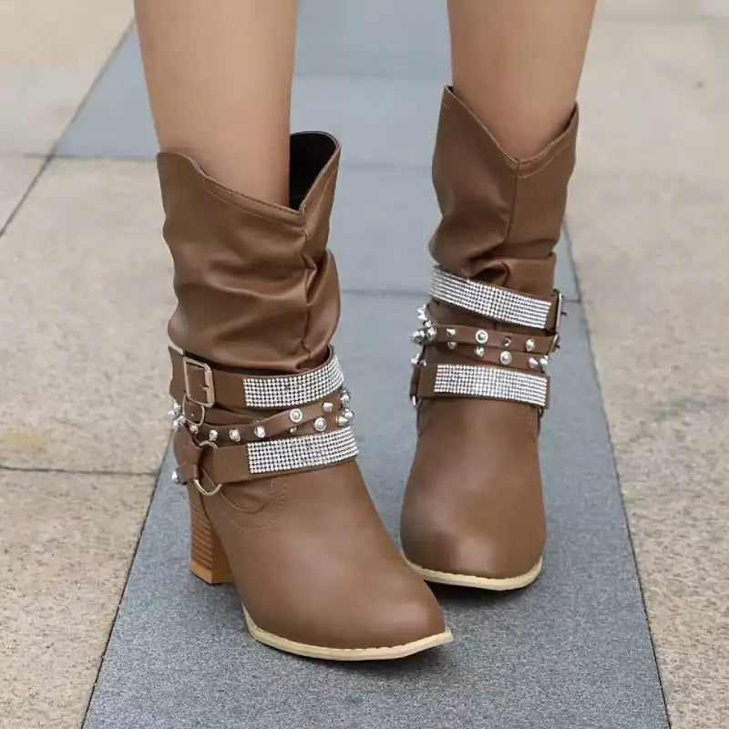 Strass-Embellished Black Ankle Boots for Women – Chic & Comfortable