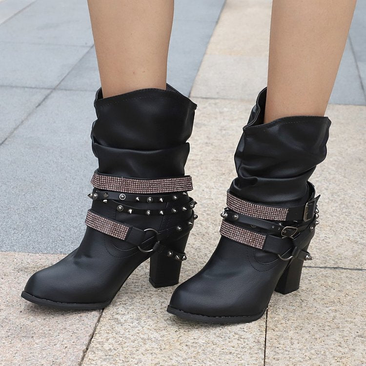 Strass-Embellished Black Ankle Boots for Women – Chic & Comfortable