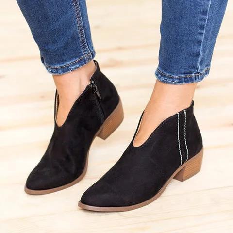 V-Cut Black Ankle Boots for Women – Stylish & Comfortable Everyday Wear