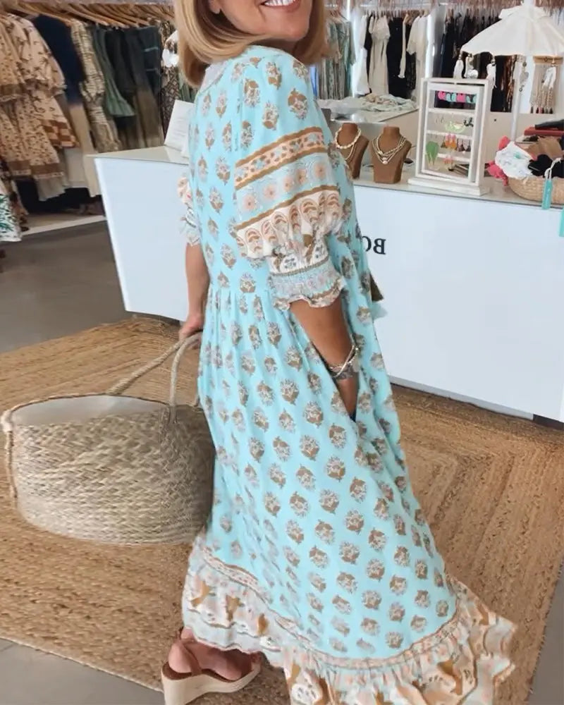 V-Neck Half-Sleeve Dress for Women – Bold Print & Effortless Comfort 2