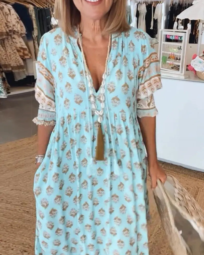 V-Neck Half-Sleeve Dress for Women – Bold Print & Effortless Comfort 3