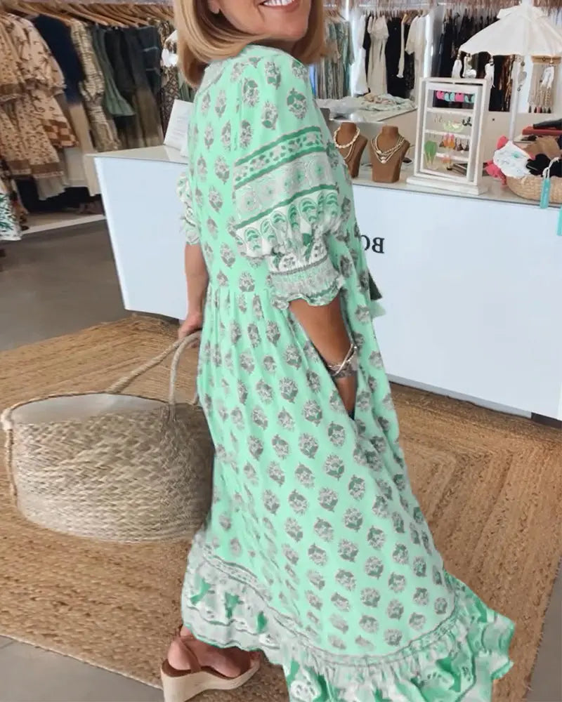 V-Neck Half-Sleeve Dress for Women – Bold Print & Effortless Comfort 7