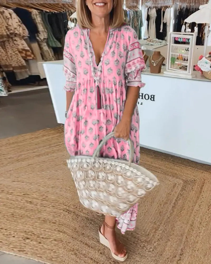 V-Neck Half-Sleeve Dress for Women – Bold Print & Effortless Comfort 9