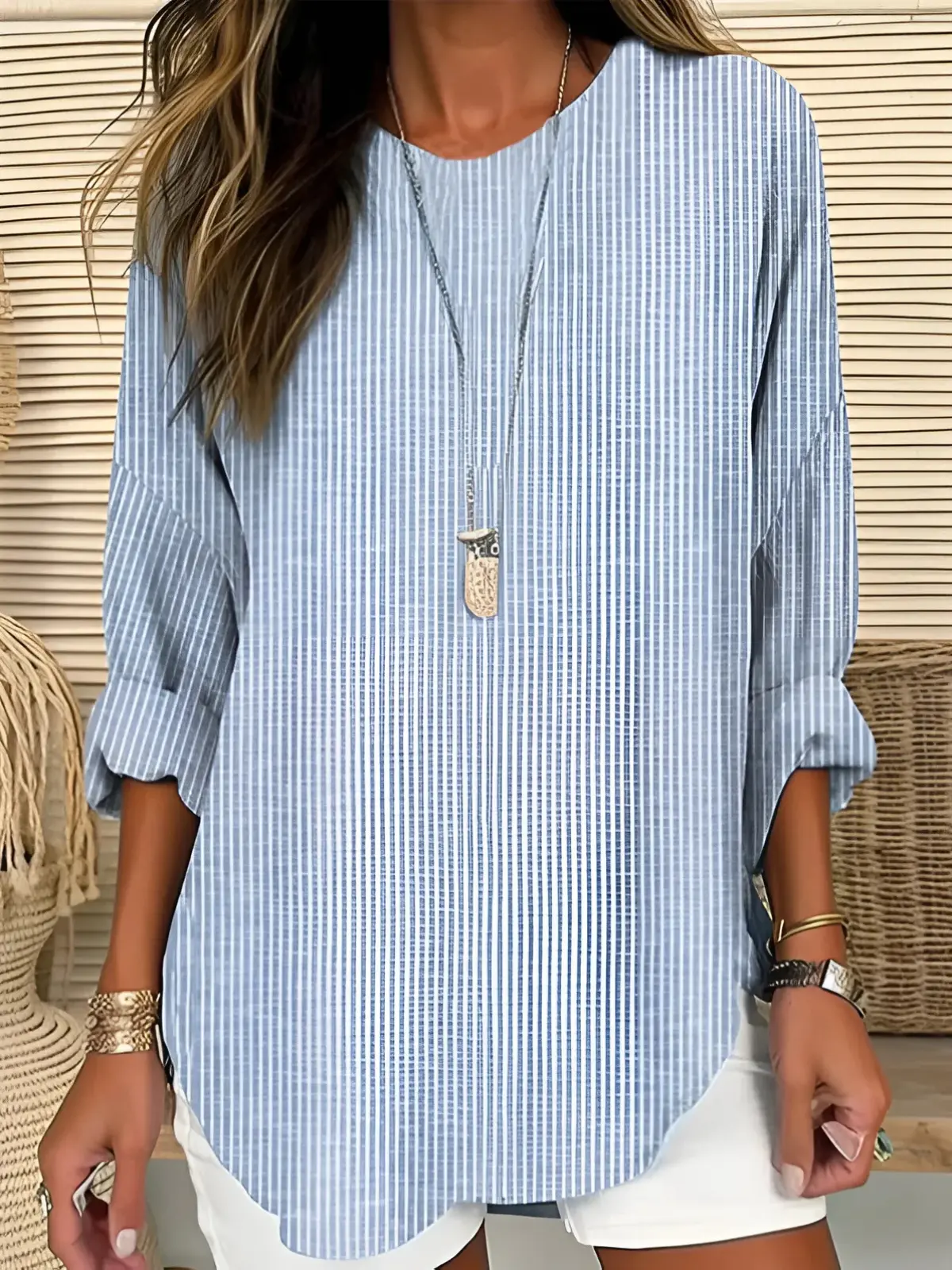 Vertical Striped Blouse for Women – Lightweight & Stylish Long Sleeve Top-Caliboot