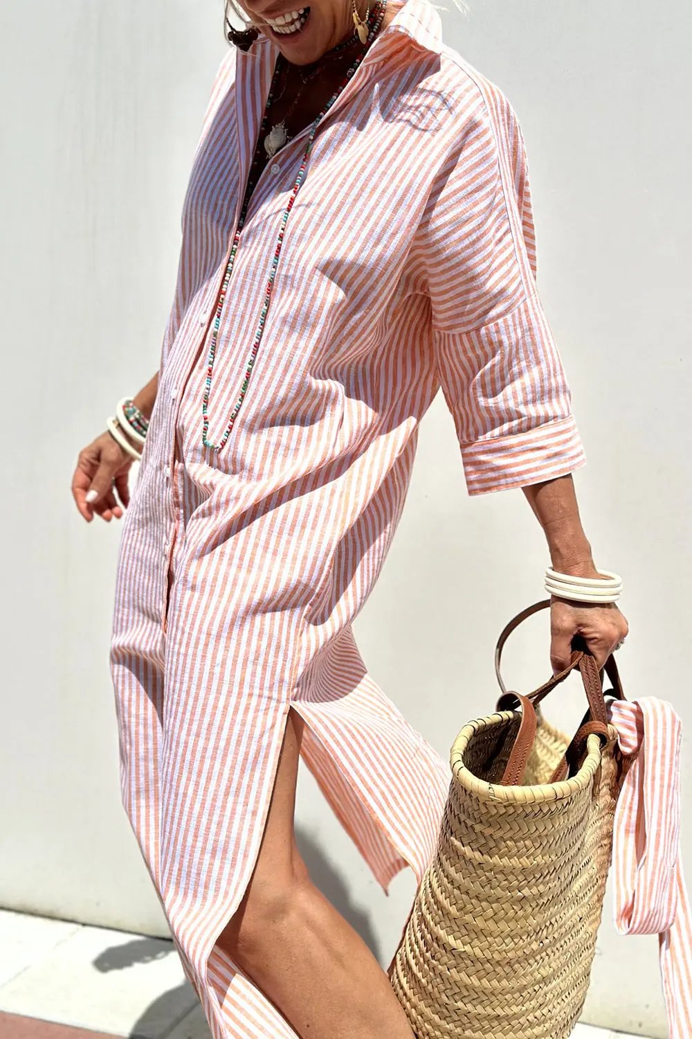 Vertical Striped Shirt Dress for Women – Effortless Style & Comfort-Caliboot