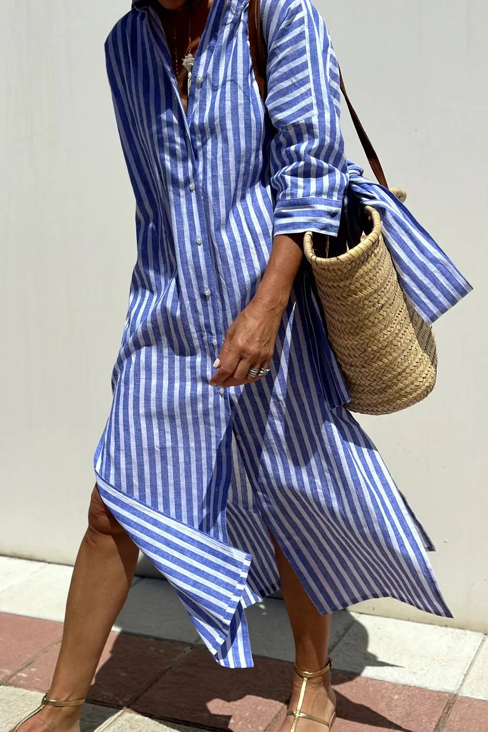 Vertical Striped Shirt Dress for Women – Effortless Style & Comfort-Caliboot