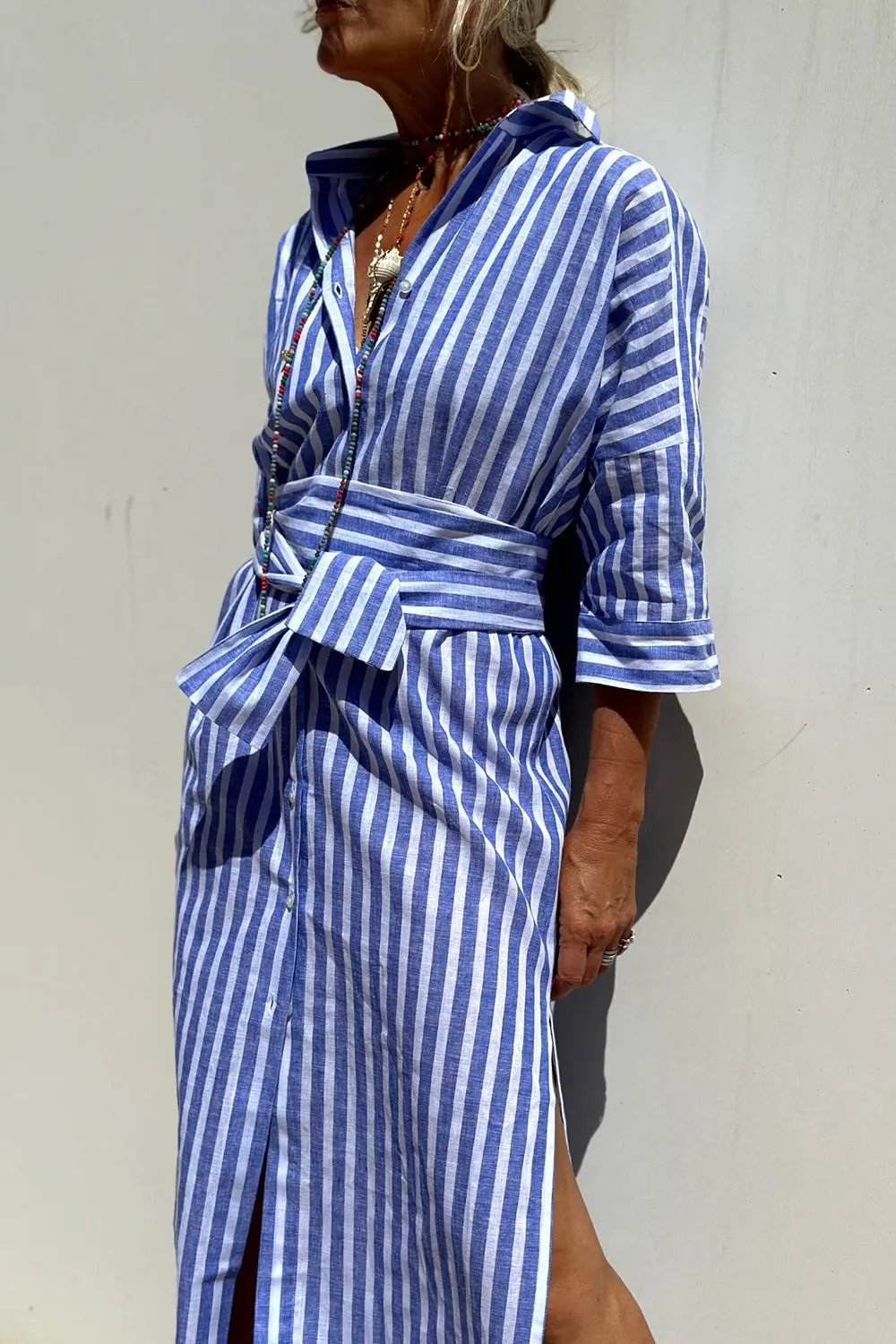 Vertical Striped Shirt Dress for Women – Effortless Style & Comfort-Caliboot