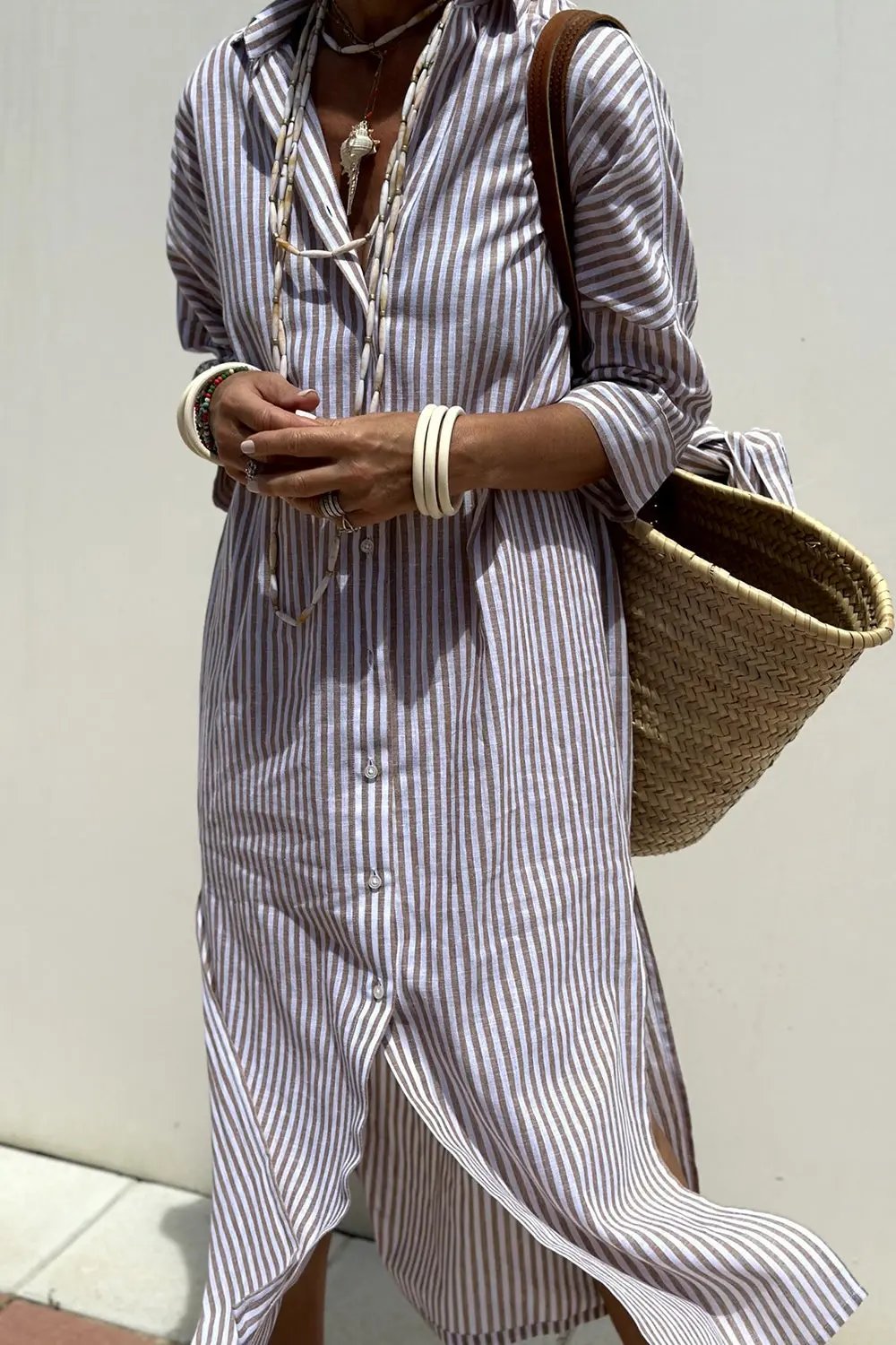 Vertical Striped Shirt Dress for Women – Effortless Style & Comfort-Caliboot