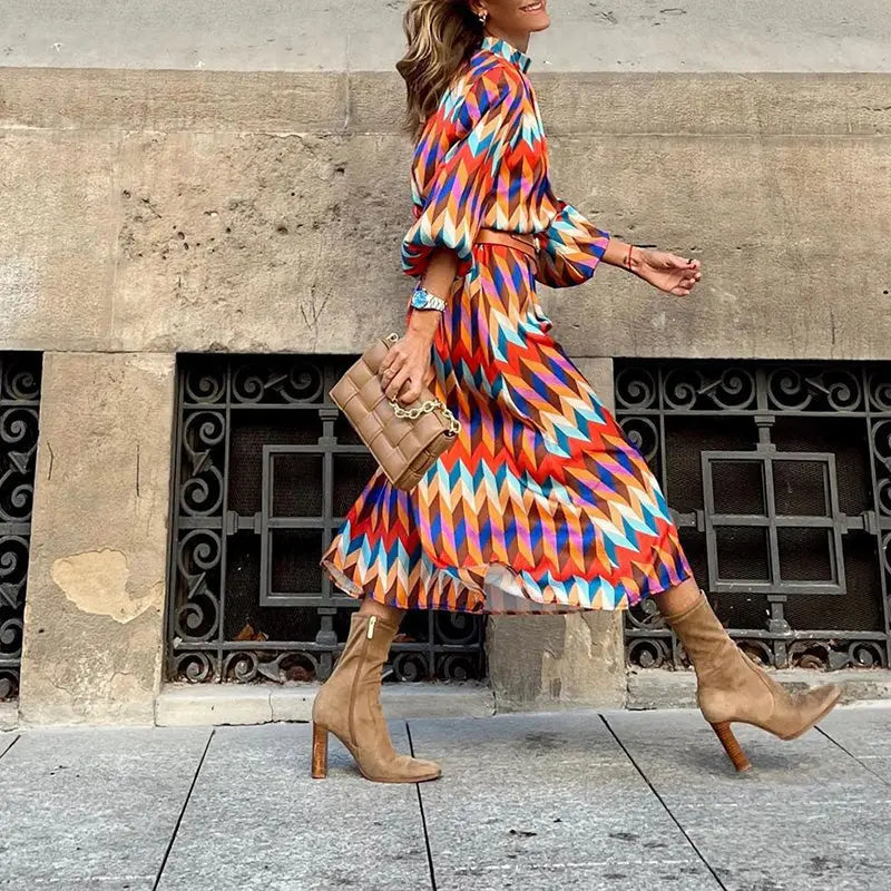 Vibrant Print Midi Dress for Women – Effortless Elegance for Summer Days 0