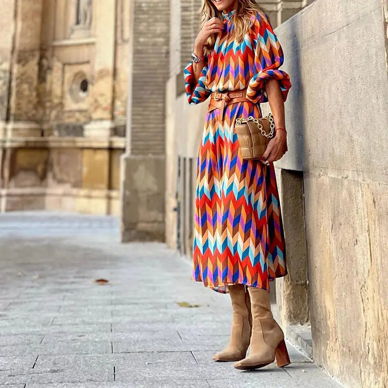 Vibrant Print Midi Dress for Women – Effortless Elegance for Summer Days 3
