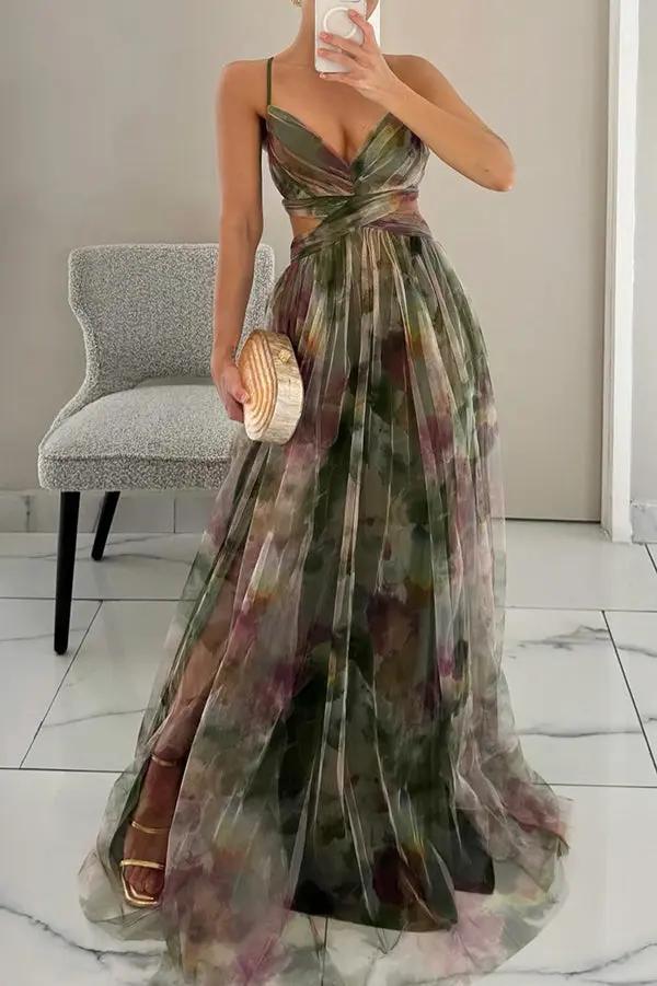 Watercolor Print Maxi Dress for Women – Elegant & Artistic-Caliboot