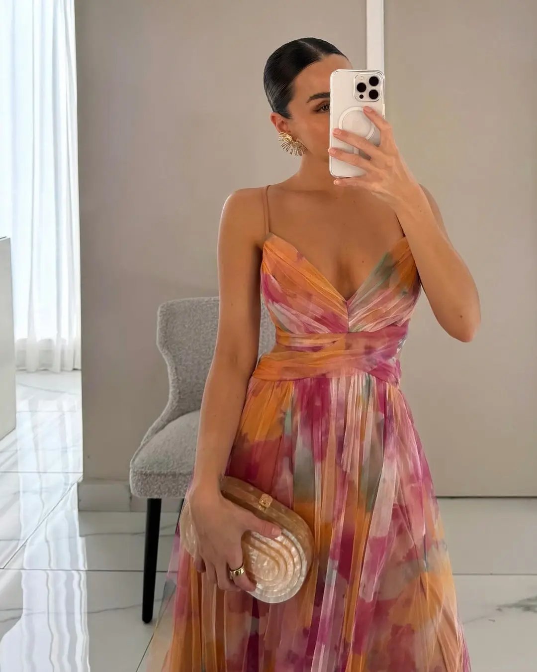 Watercolor Print Maxi Dress for Women – Elegant & Artistic-Caliboot