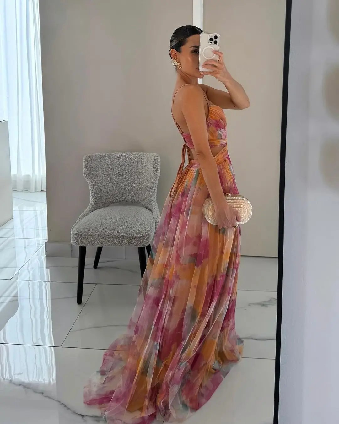 Watercolor Print Maxi Dress for Women – Elegant & Artistic-Caliboot