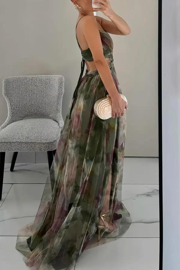 Watercolor Print Maxi Dress for Women – Elegant & Artistic-Caliboot