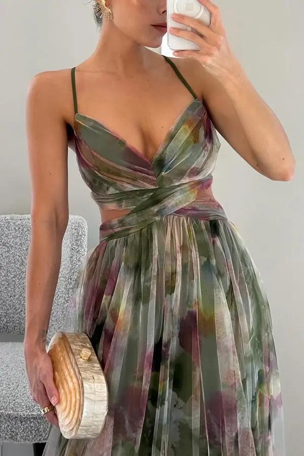 Watercolor Print Maxi Dress for Women – Elegant & Artistic-Caliboot
