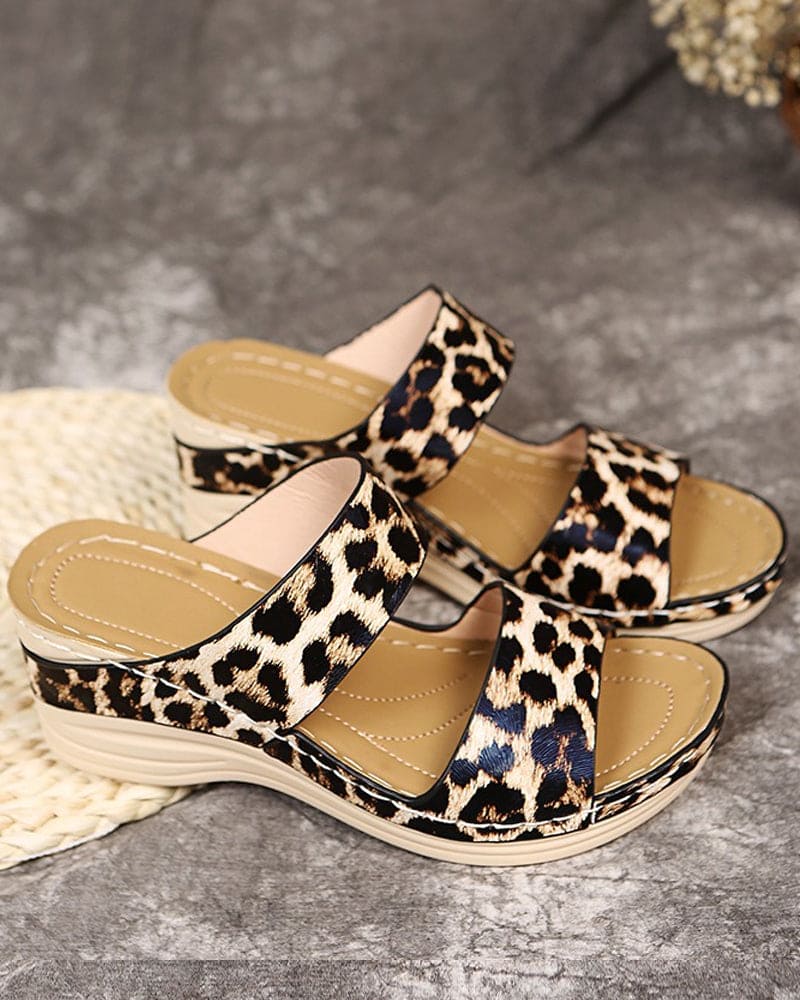 Wedge Sandals for Women – Stylish Animal Print Straps