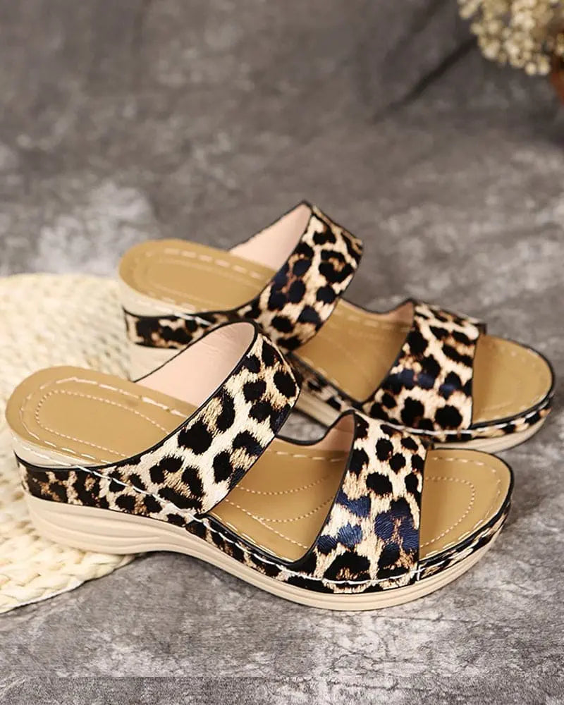 Wedge Sandals for Women β Stylish Animal Print Straps